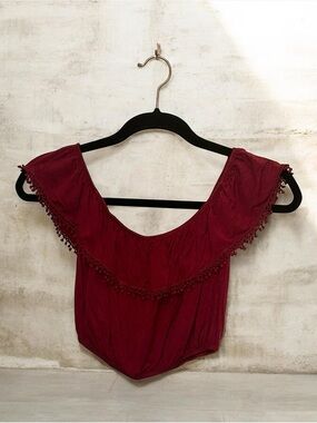 Gorgeous Off The Shoulder Burgundy Crop Top Size S